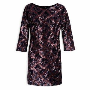 Endless Rose Womens  Long Sleeve Sequin Sheath Knee Length Party Dress Med.